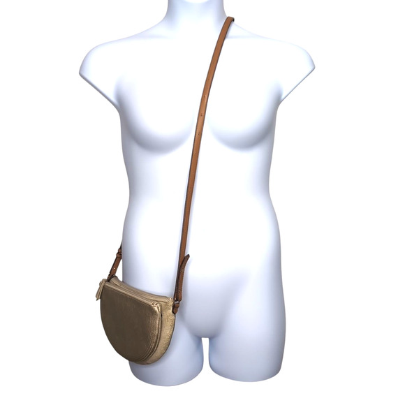 Stella & Dot Sidekick Convertible Crossbody / Belt Bag Gold Faux Leather/Fabric - Picture 2 of 15